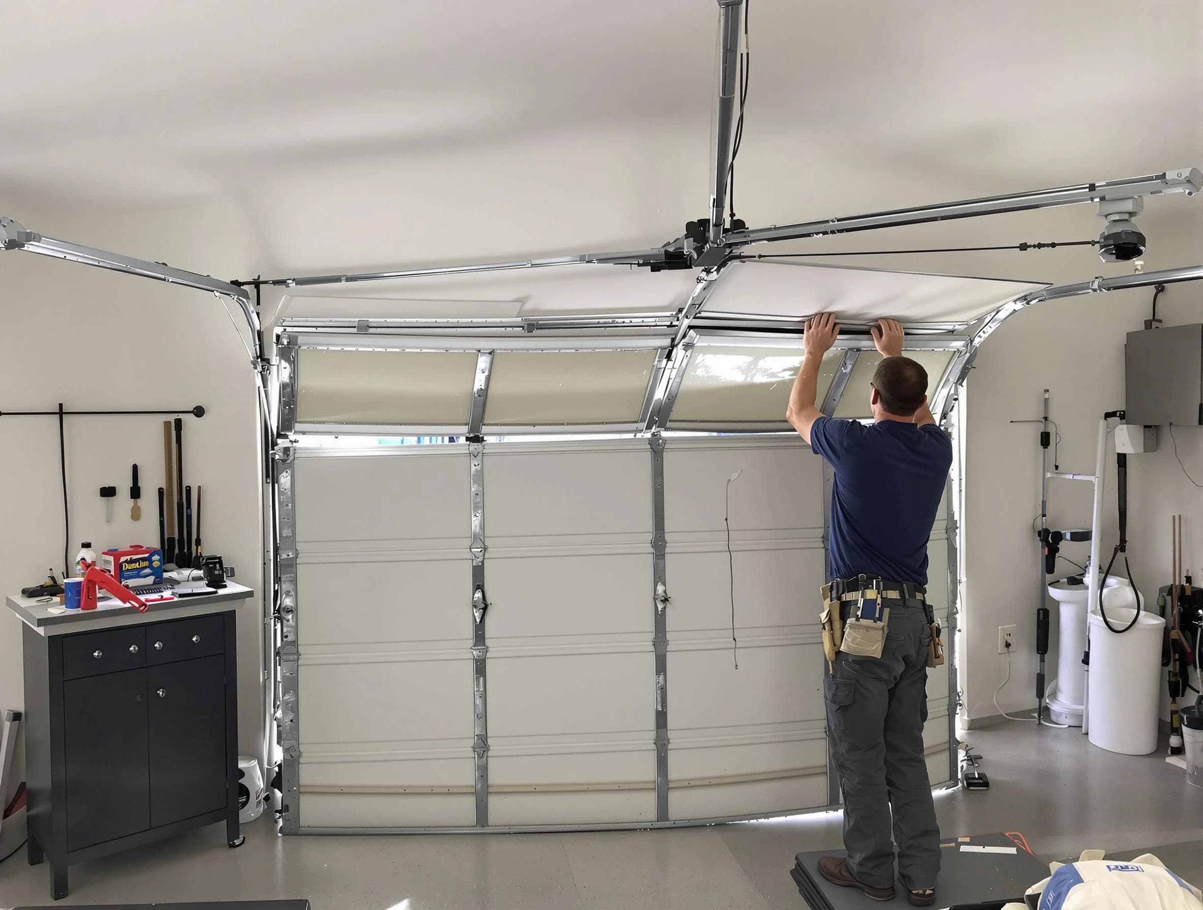 Winchester Garage Door Repair specialist performing precise section replacement on Winchester garage door
